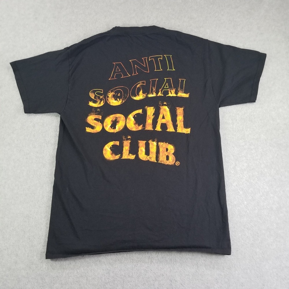 Anti Social Social Club Shirt Mens Medium Black Flame Fire Logo ASSC Streetwear